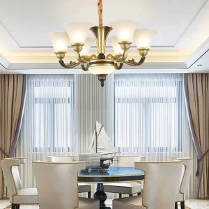 Đèn chùm tay nến chao thủy tinh MDN8080
